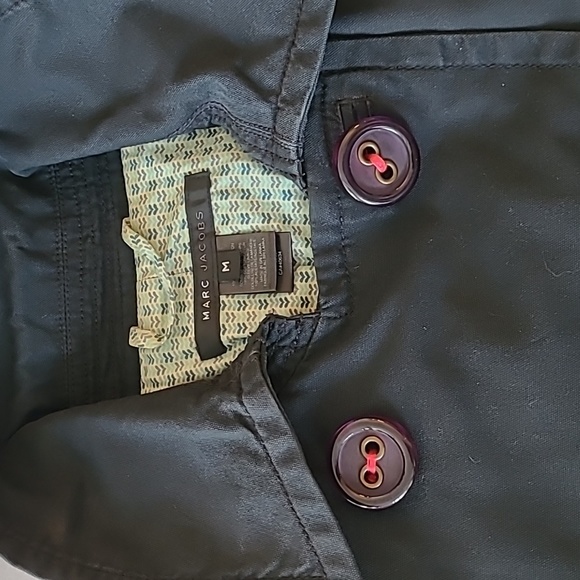 MARC JACOBS Puff-Sleeve Oversize Statement Button Black Cotton Canvas Pea Coat M - Picture 10 of 10